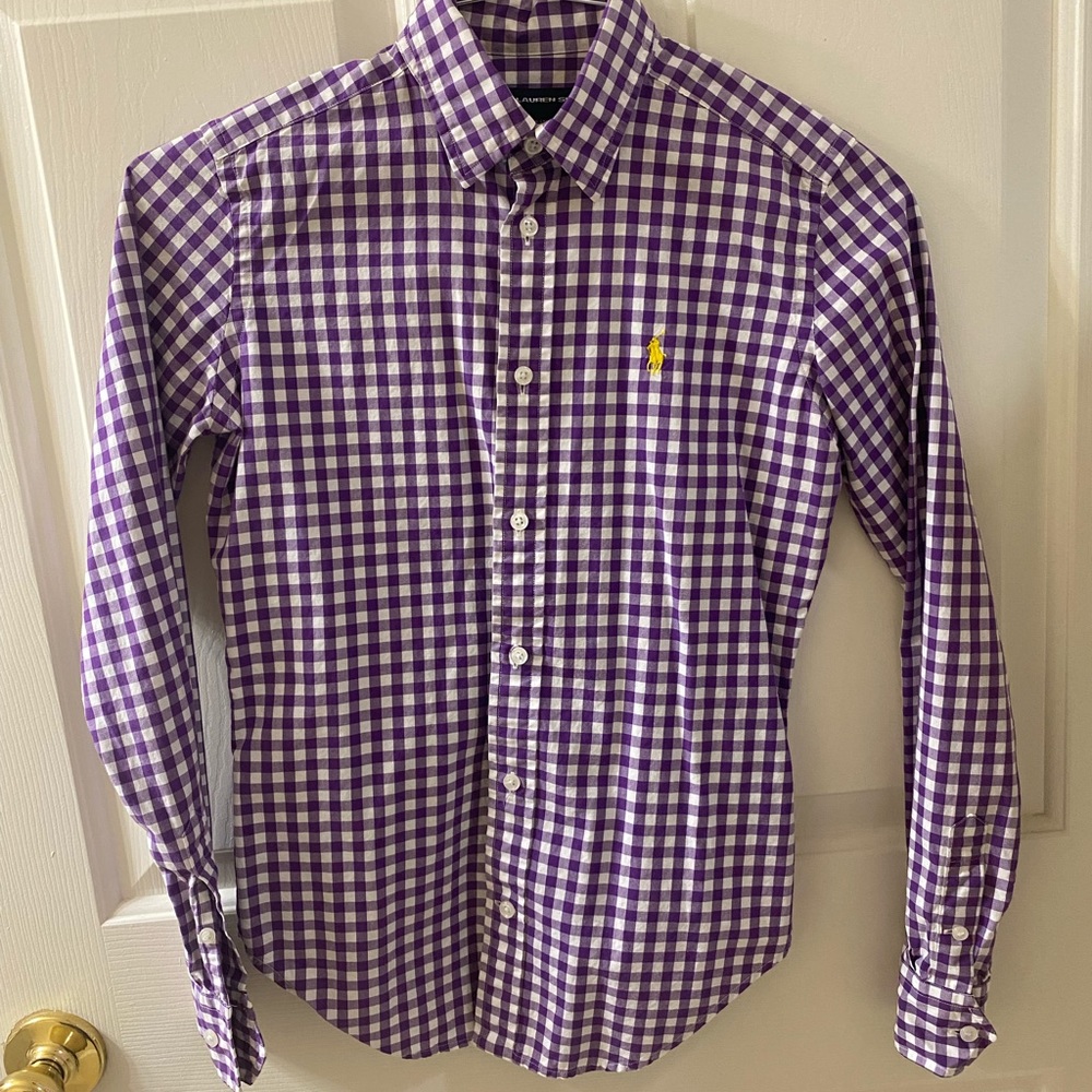 Ralph Lauren Sport Women's Long Sleeve Purple Gingham Button Up- Size 2